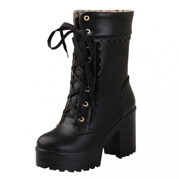 Black tie up heel boots hot sale