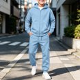 thumbnail image 6 of Girls Boys 2 Piece Sweatsuits Kids' Sweatsuit Set Solid Color Long Sleeve Zip Up Hooded Sweatshirt & Cargo Sweatpants Set,Blue,150, 6 of 7
