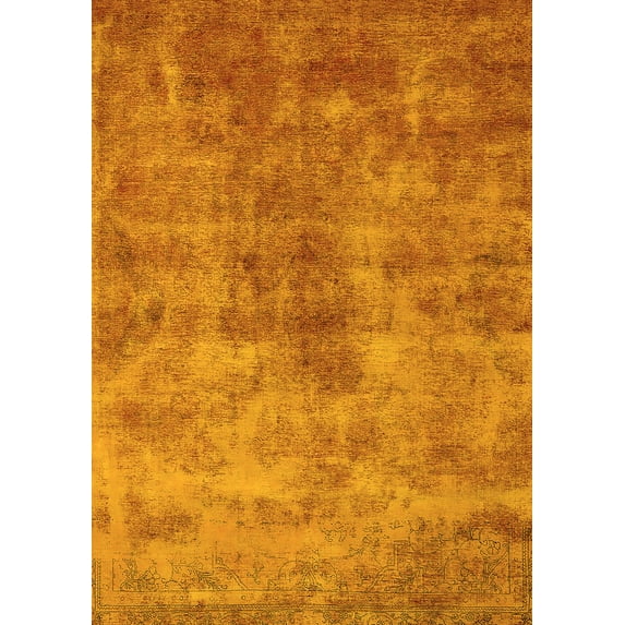 Ahgly Company Machine Washable Indoor Rectangle Oriental Yellow Industrial Area Rugs, 7' x 10'