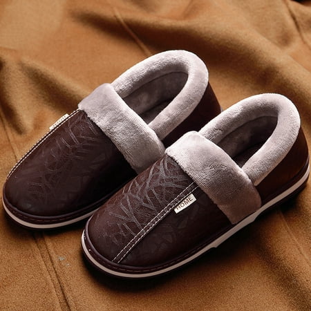 

PU Waterproof Cotton Slippers Women Men Winter Indoor Home Household warm slippers winter slippers warm PU leather plush lining men women home Coffee 47-48 Suitable For 46-47