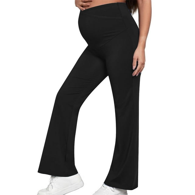ShomPort Women's Maternity Flare Leggings Over The Belly Casual Pregnancy Yoga Pants Soft Maternity Workout Pants