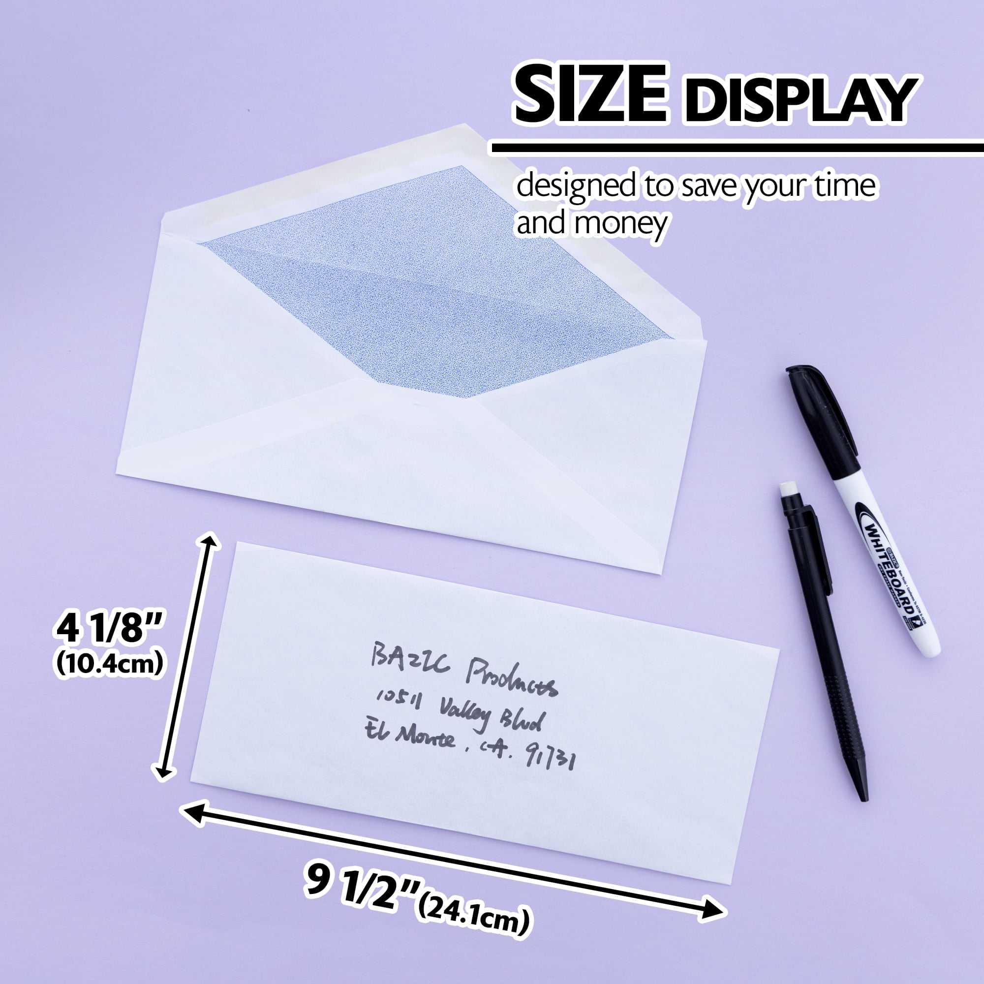 BAZIC Security Envelope Gummed Seal 4 1/8" x 9 1/2" #10 Tint Mailing Envelopes, 960-Count