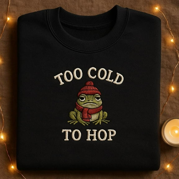 Embroidered Cold Frog Sweatshirt, Too Cold To Hop Shirt, Funny Winter Frog Crewneck, Cute Animal Lover Gift, Toad Sarcastic Tee