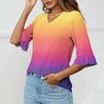 thumbnail image 4 of Women;s Summer Tunic Tops for Teens Loose Casual Ruffle Sleeve Tie Dye Shirts Casual Trendy 3/4 Length Sleeve V Neck Blouses Soft Comfy Crohet Business Tees Top 2025, 4 of 5