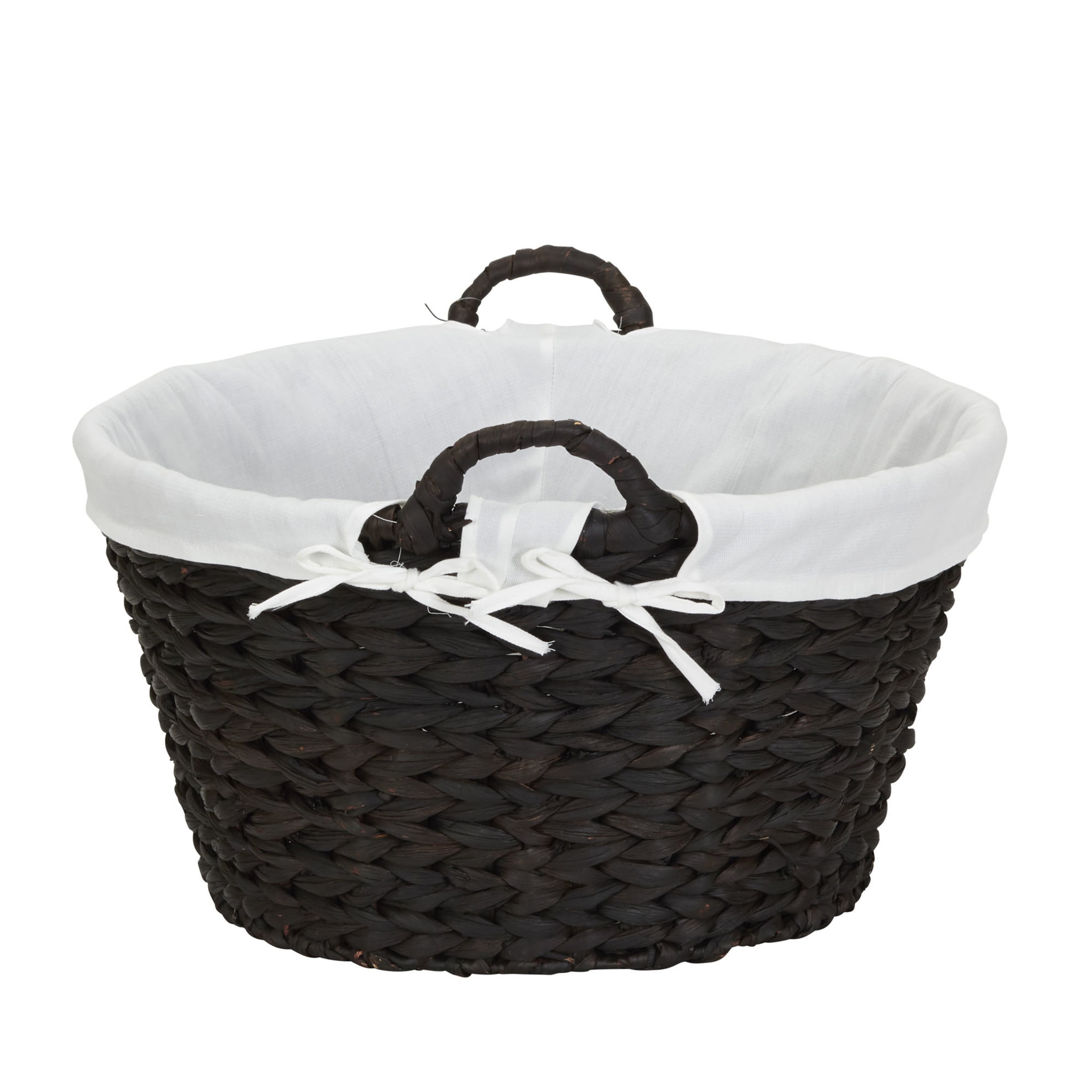 Household Essentials Round Wicker Laundry Basket with Handles, Whimsical Water Hyacinth Basket, Supportive Metal Frame, Removable Polyester Liner, Handwoven, Well-Structured and Versatile, Brown