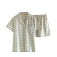 thumbnail image 3 of PIWHJQK Women Loungewear Set Pajama Shorts Set Women's Washed Cotton Pajama Set Plaid Short Sleeve Top Outfits Set, 3 of 4