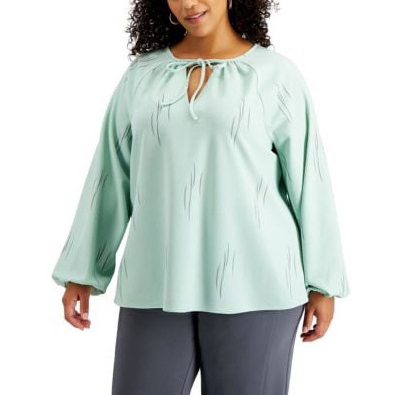 MSRP $80 Alfani Plus Size Printed Balloon-Sleeve Top Mint Green Size 3X