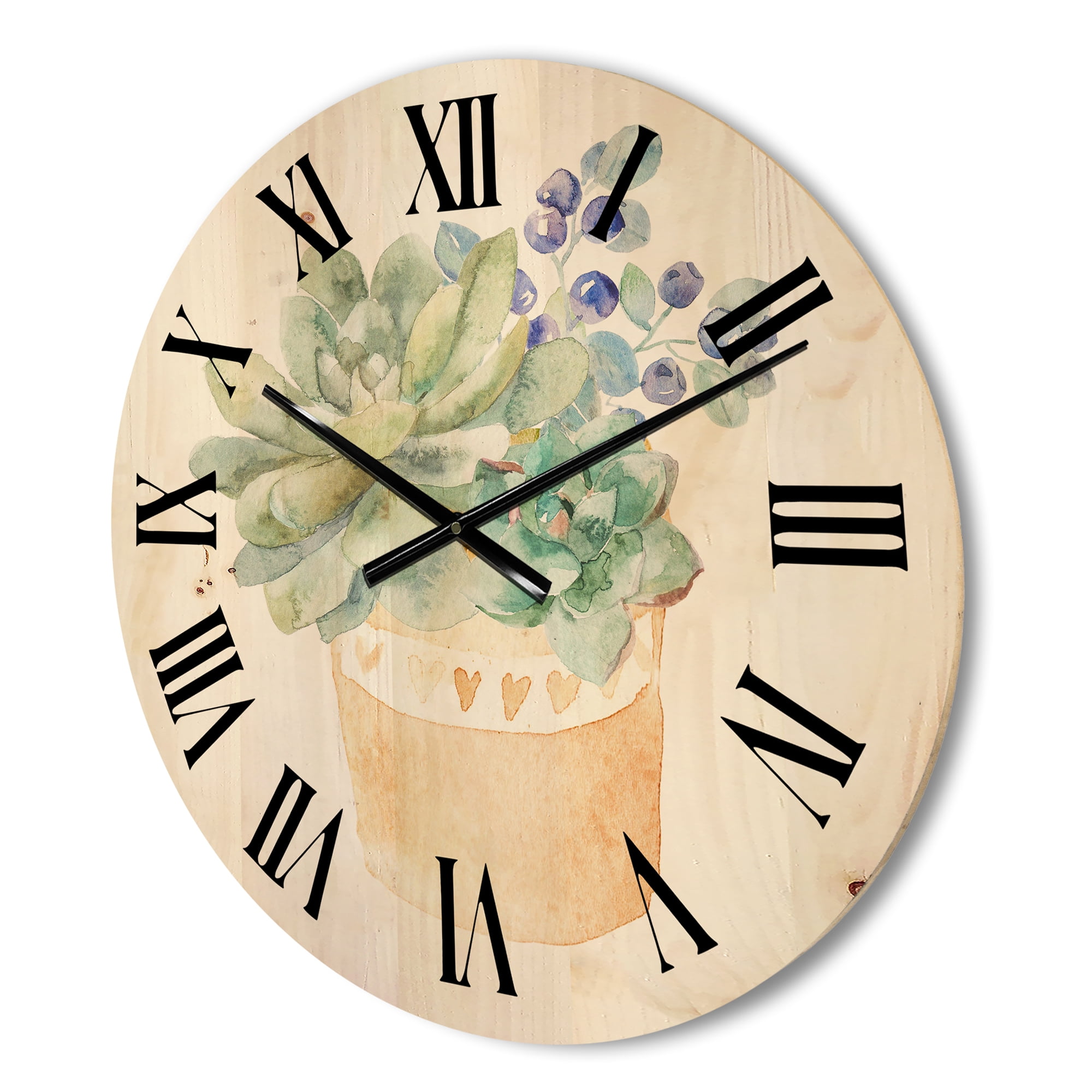 Designart 'Succulent Flower In Terracotta Clypot II' Traditional Wood Wall Clock