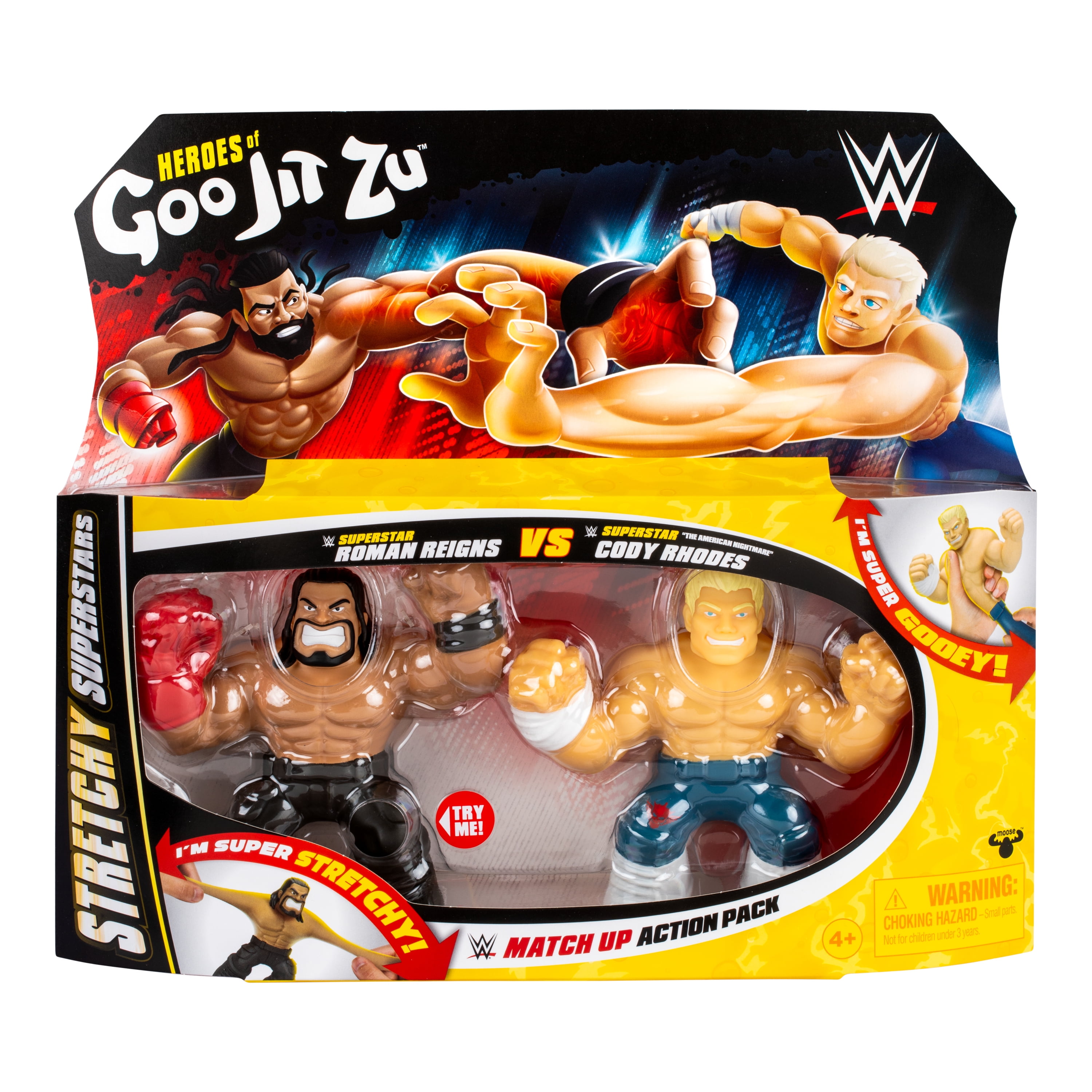 Heroes of Goo Jit Zu WWE Superstars Roman Reigns and Cody Rhodes, Stretchy Action Figures Ages 4+