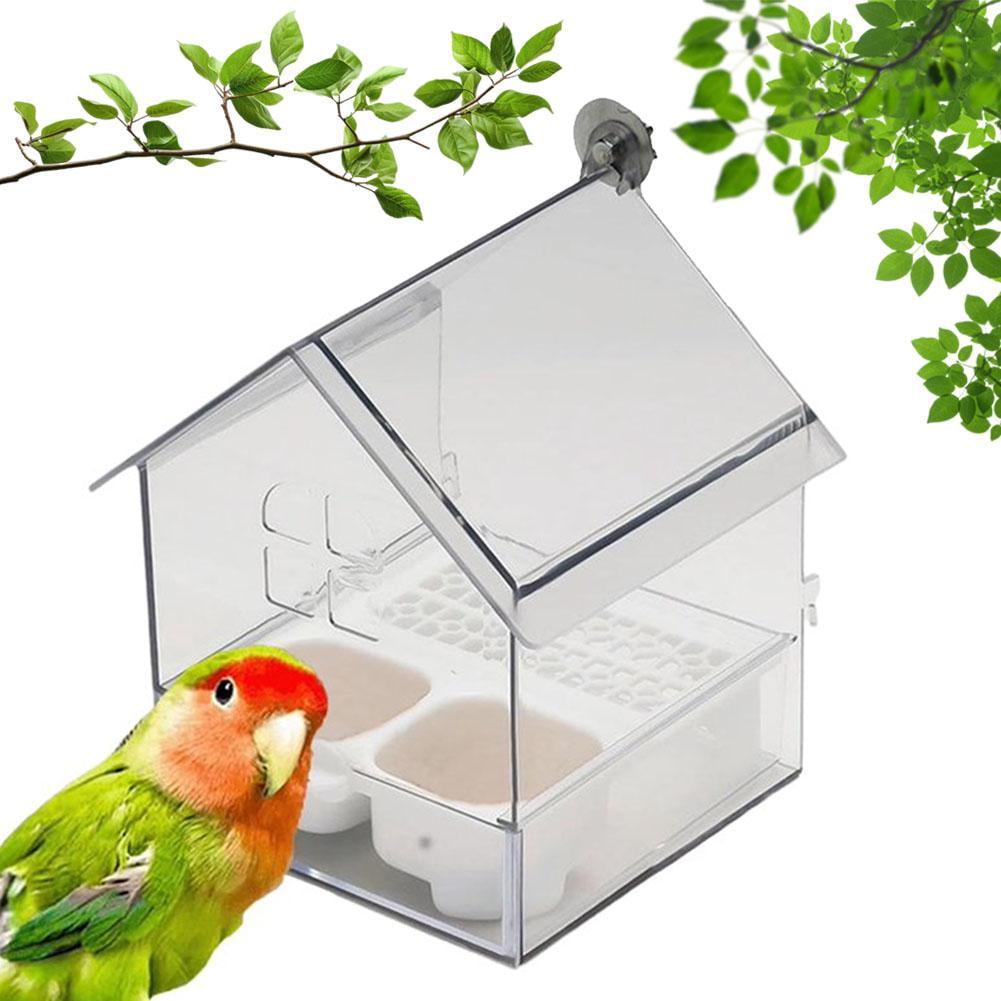 Pull-Out External Parrot Feeder - Dual-Chamber Mess-Free Bird Feeder for Window/Cage