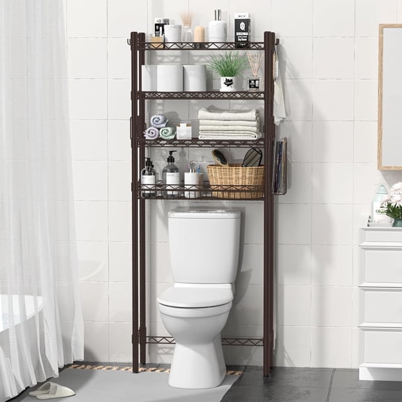 Over Toilet Storage Shelf, 4-Tier Bathroom Organizer Storage Shelves Over The Toilet, Adjustable Over The Toilet Shelf Above Toilet Rack Freestanding Bathroom Space Saver Over Toilet, Espresso