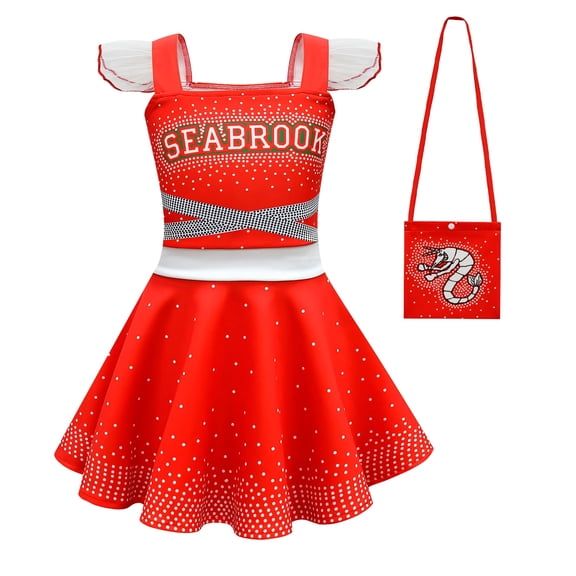 Cheerleader Female Halloween Fancy-Dress Costume with 1 PC Bag for Child, Little Girls 4T-5
