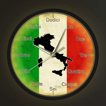 Italian Language Sound Activated Night Light Wall Clock Wall Clock Italy Flag with Map Patriotic Home Decor