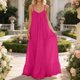 thumbnail image 4 of Mujeres Maxi Vestido de Verano Lino Siente V-Cuello Estilo de Suspensión sin Espalda Ajustable Volantes Doblado, Suelto Vestido Fluido para las Mujeres Playa, 4 of 7