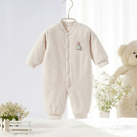 

Breampot Baby Color Cotton Jumpsuit Spring And Autumn Cotton Comfortable Velvet Baby Clothes Thin Cotton Long Sleeve Ha Clothes Newborn Baby Climbing Clothes Beige