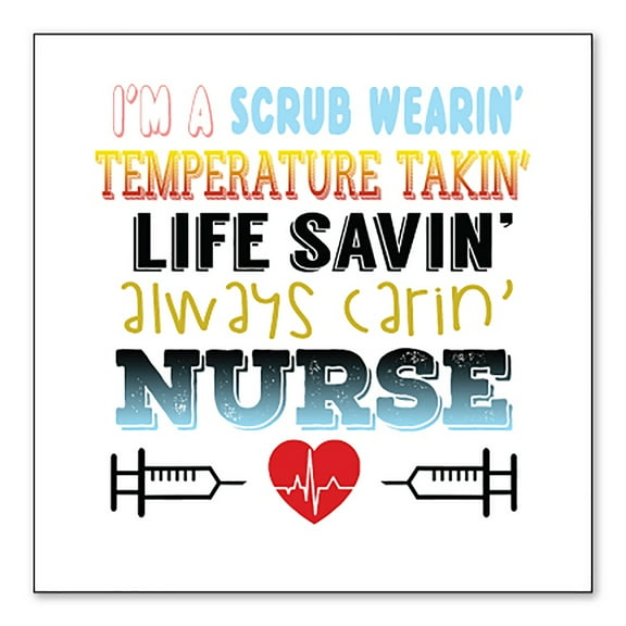 DistinctInk Custom Bumper Sticker - 4" x 4" Decorative Decal - White Background - Scrub Wearing Temp Taking Life Saving Nurse