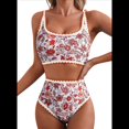 thumbnail image 1 of Conjuntos de Bikini para Mujer con Estampado Floral, Trajes de Baño de Dos Piezas con Escote Redondo y Cintura Alta. Naranja y Rojo M, 1 of 9