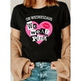 thumbnail image 1 of T-Shirt Décontracté à Col Rond pour Femmes avec Imprimé Cœur "Wednesday We Wear Pink", Tissu Tricoté, Légèrement Extensible, Manches Courtes, Coupe Régulière, Haut Toutes Saisons pour Orientation Saint-Valentin - StyleFather'S D, 1 of 6