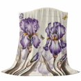 thumbnail image 6 of Purple Iris Blanket Soft Cozy Warm Throw Blanket for Couch, Plush Fuzzy Flannel Fleece Blankets for Sofa, Spring Vintage Butterfly Leaves Flowers Beige Bed Blankets Lightweight Gifts for Men, 50"x60", 6 of 9