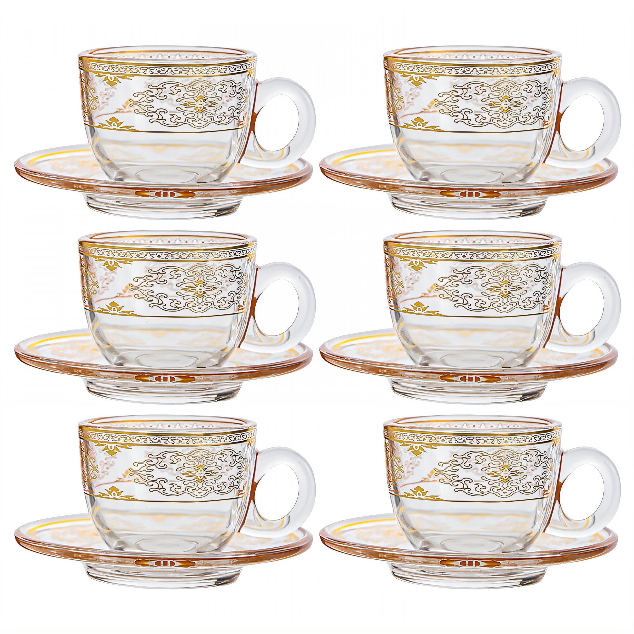 ACDANC 2026 New 6 Sets Coffee Mug,3.38 Fl Oz Complete SetsSets Glass Tea Cups and Saucers,Latte Style Espresso Cup