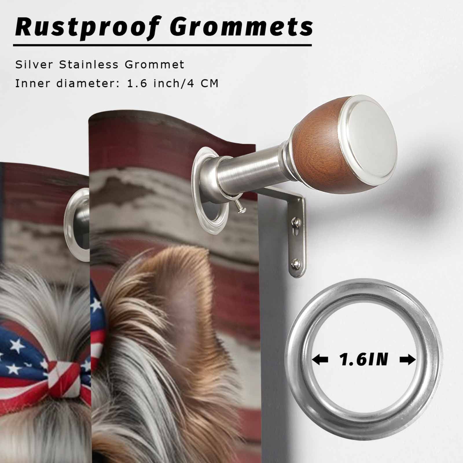 Patriotic Yorkshire Terrier Outdoor Curtains for Patio, Independence Day Retro American Flag Sunshade Privacy Drapes Grommet Waterproof Outside Curtains for Porch/Cabana/Balcony 54"x 108", 1 Panel