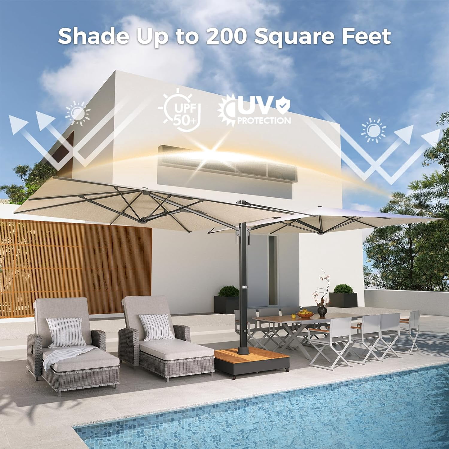 Grand Patio 10x10ft Patio Double-Sided Outdoor Cantilever Umbrella with Base & Cover, Black Pole