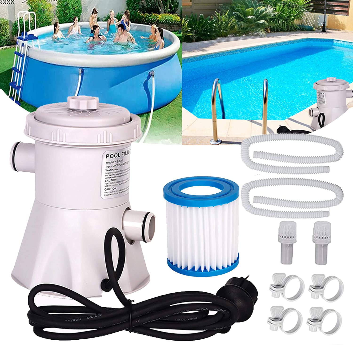 300GAL Electric Swimming Pool Filter Pump For Above Ground Pools Cleaning Tools 
