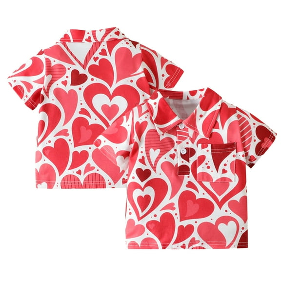 KYAIGUO Toddler Baby Boys Turndown Collar T-Shirt Summer Short Sleeve Lapel Shirts Casual Love Heart Tee Shirt for 1-6Y
