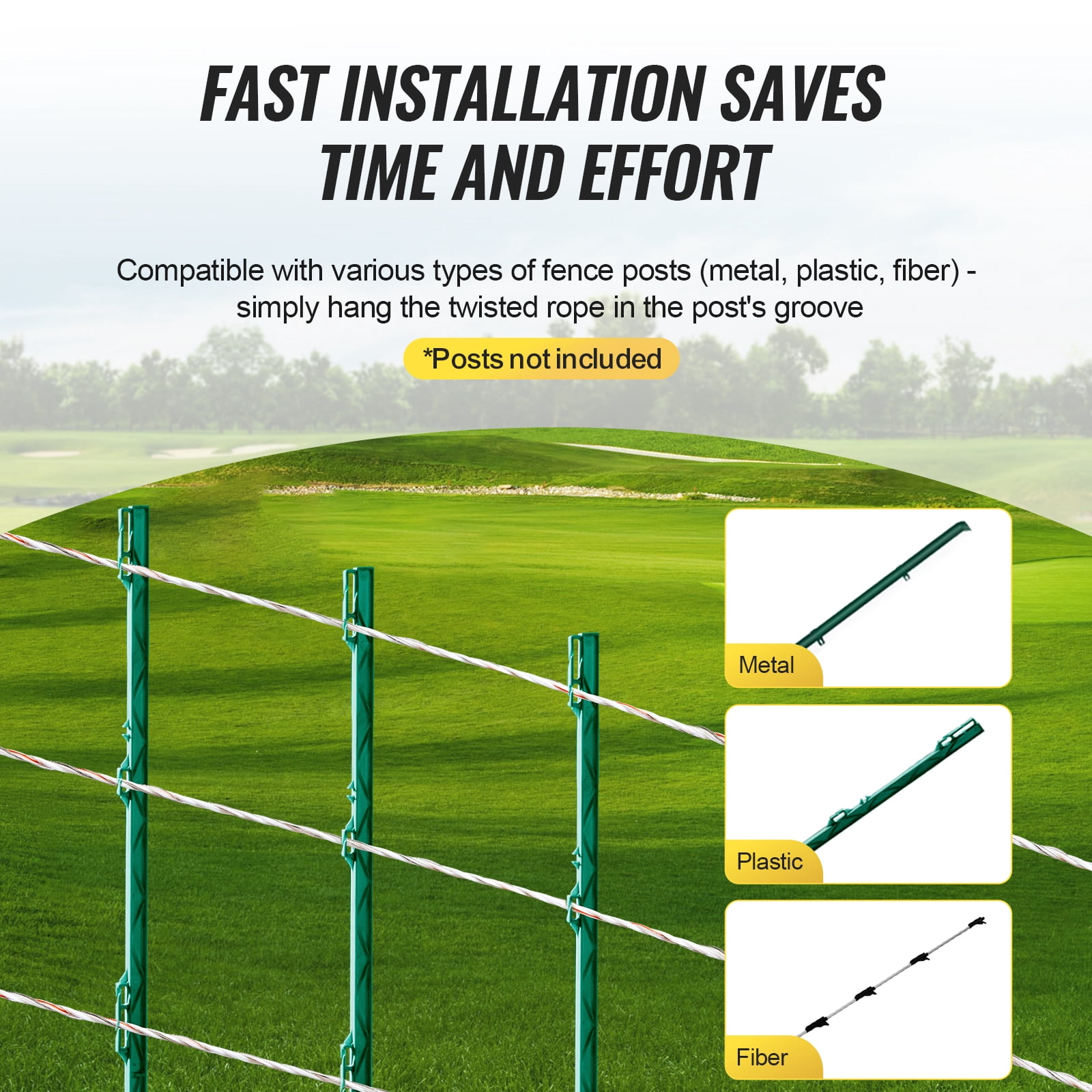 KFFKFF Electric Fence Wire, 2625Ft 800M Portable Polywire, 3/32" Diameter with 9 Metal Strands for Conductivity, UV and Rust Resistance, Fencing Rope for Horses, Cattle, and Livestock