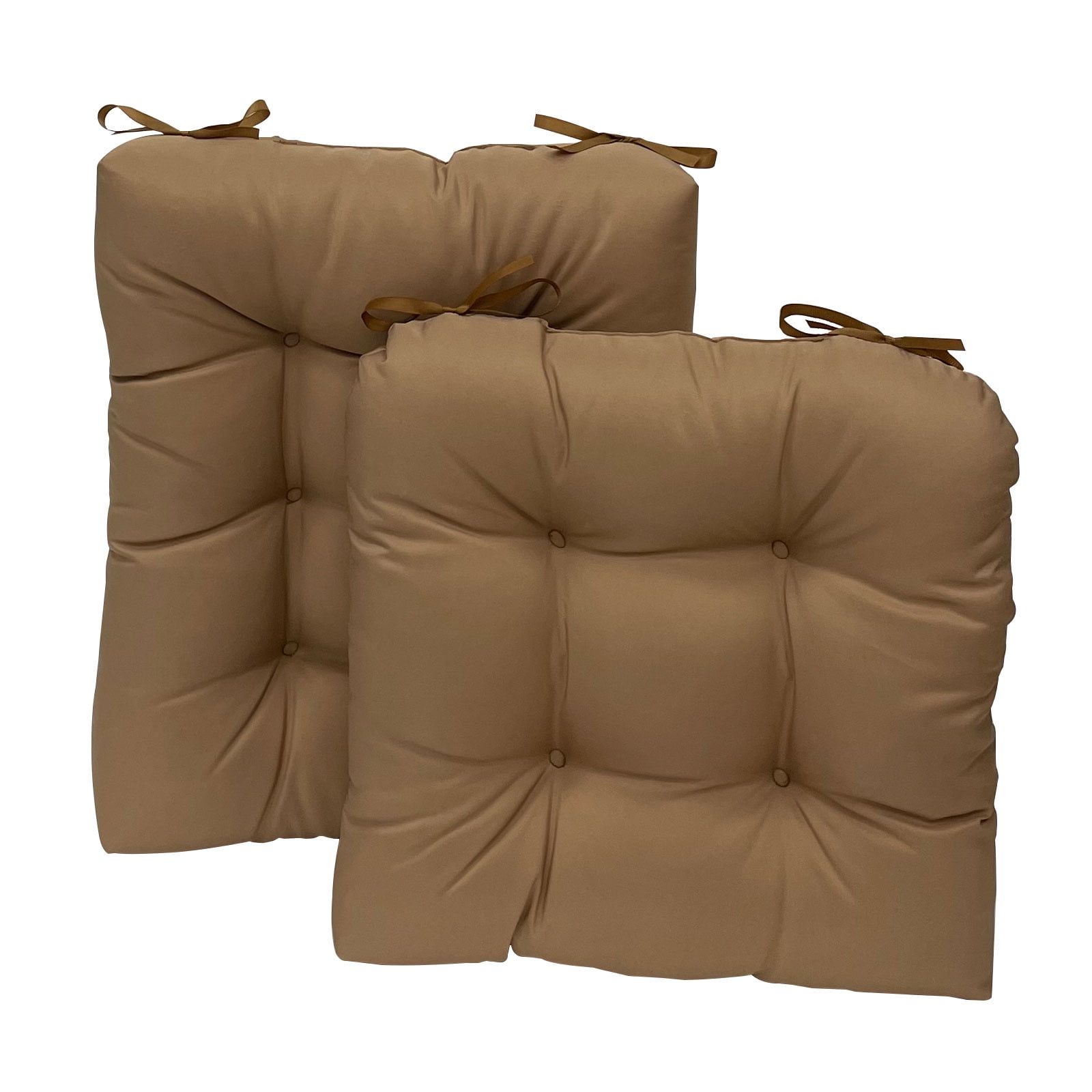 TOPCHANCES Indoor/Outdoor Rocking Chair Cushions Set, 2 Piece Tufted Comfortable Cushions for Rocking Chairs with Non-Slip Ties, Khaki