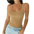 thumbnail image 2 of Otntypg Women Spaghetti Strap Scoop Neck Ribbed Knit Tank Tops Slim Fitted Cotton Camisole Basic Sleeveless Layering Shirts Khaki XXL, 2 of 7