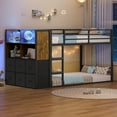 thumbnail image 3 of Bunk Bed Twin Over Twin with 6 Large Fabric Drawers,4 Wooden Storage Bookshelf, Metal Bunk Bed Low Loft Bed with LED Lights,Safety Ladder,Guardrail, Space Saving,Brown, 3 of 13