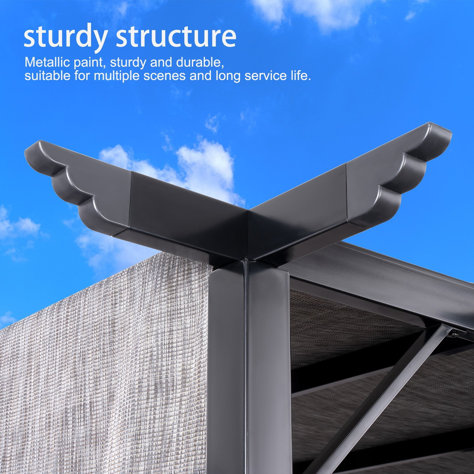 12 x 9 Metal Flat Top Pergola with Adjustable Grey Sling Top
