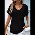 thumbnail image 2 of Camiseta Básica de Corta para Mujer, Informal, de Punto Gofre, con Cuello en V, Color Negro, Talla XL, 2 of 4