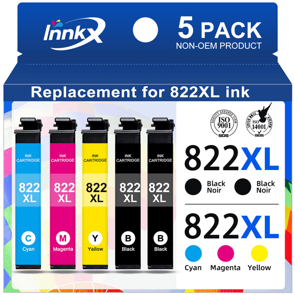 822XL Ink Cartridges Compatible for Epson 822 Ink Cartridges for Epson 5 Pack 822 Epson Ink for Printer Ink Epson 822