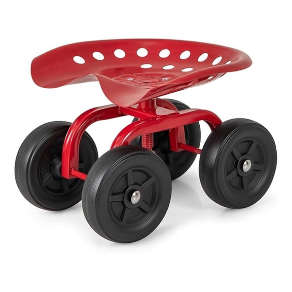 Garden Cart with Seat, Rolling Garden Stool - 330lbs Capacity - Adjustable Height, 360° Swivel, Heavy Duty Steel, Wheeled Outdoor Work Seat for Yard, Patio & Garden (Red)