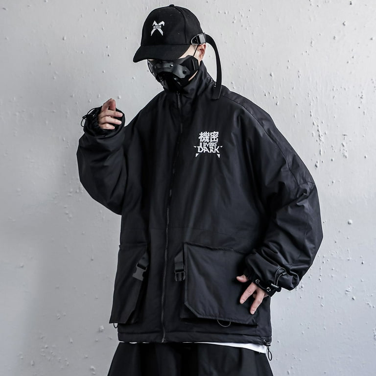 Niepce Inc Japanese Streetwear Black Kanji Coat Winter Men Niepce Inc Japanese Streetwear Black Kanji Coat Winter Men