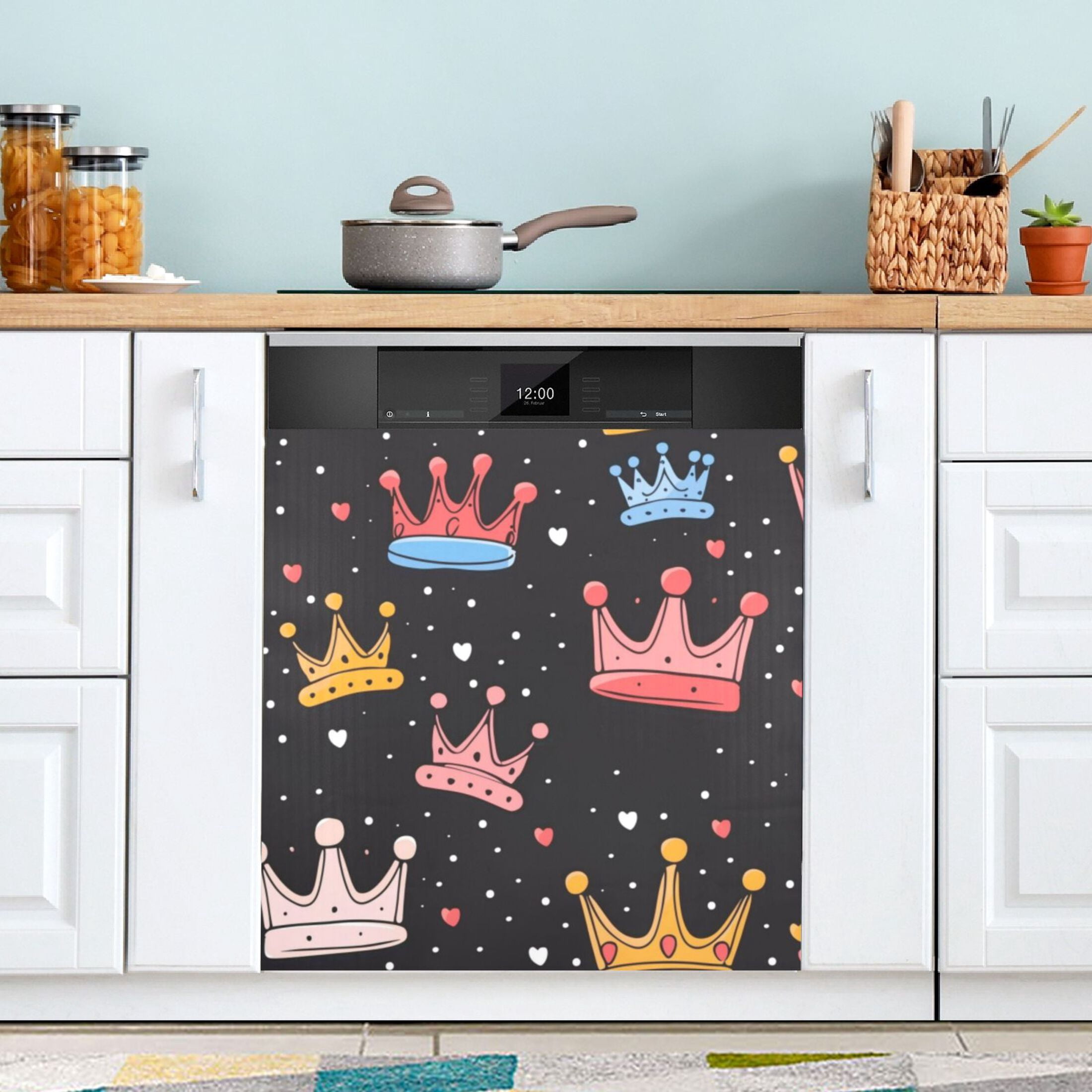 Dishwasher Magnetic Sticker 23x26 Inch Refrigerator Magnetic Sticker Washing Machine Magnetic Sticker Kitchen Panel Magnetic Sticker Home Decor Cartoon Crown Cute