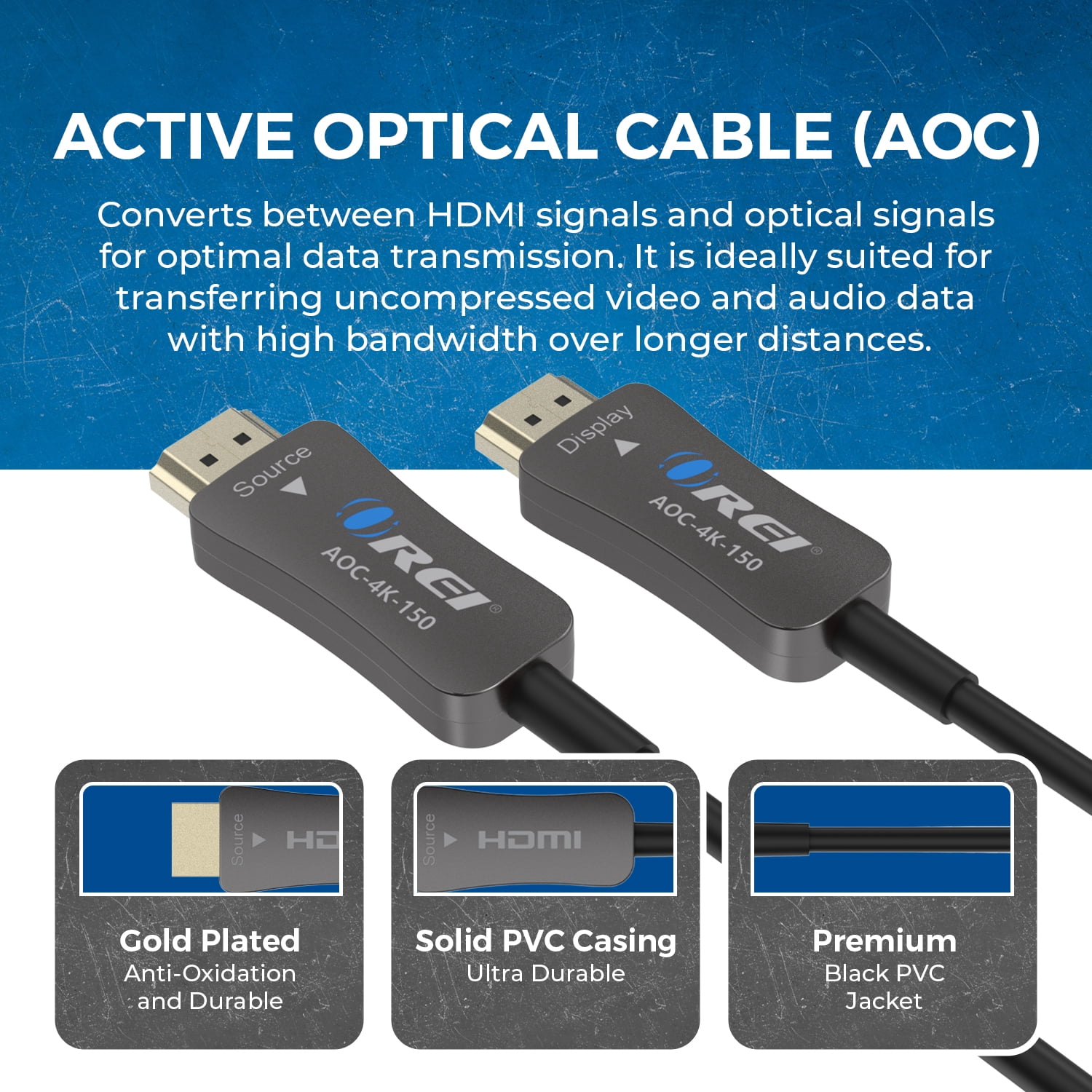 OREI 150ft Fiber Optic HDMI 2.0 Cable 4K 60Hz HDR High Speed (AOC-4K-150)