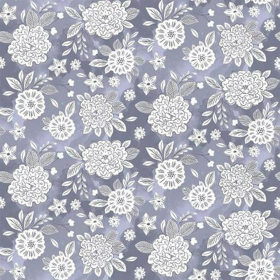 Stardust Blue Floral Fabric, Flower Dream Cotton Fabric, Sold by the Quarter Yard