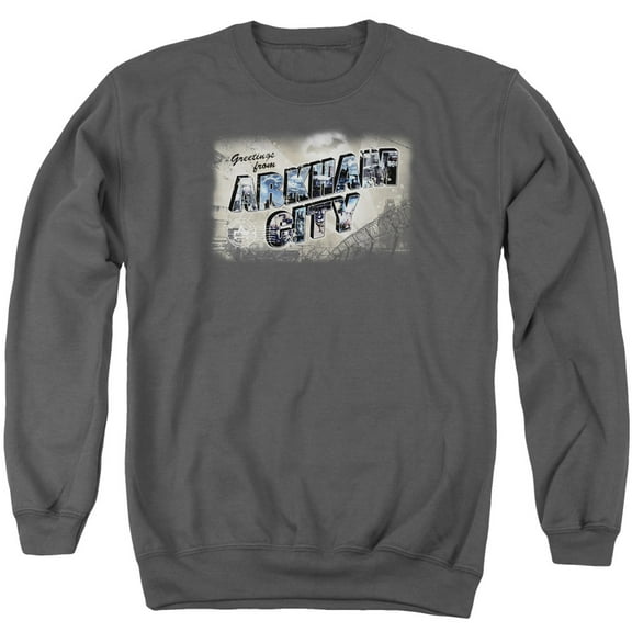 Batman Arkham City Greetings From Arkham Adult Crewneck Sweatshirt Charcoal
