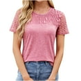 thumbnail image 3 of DDAPJ pyju Womens Lace Short Sleeve Tops Dressy Casual Blouses Pleated Work Dressy Shirts Holiday Outfits Prime Sales of The Day Pink XL, 3 of 8