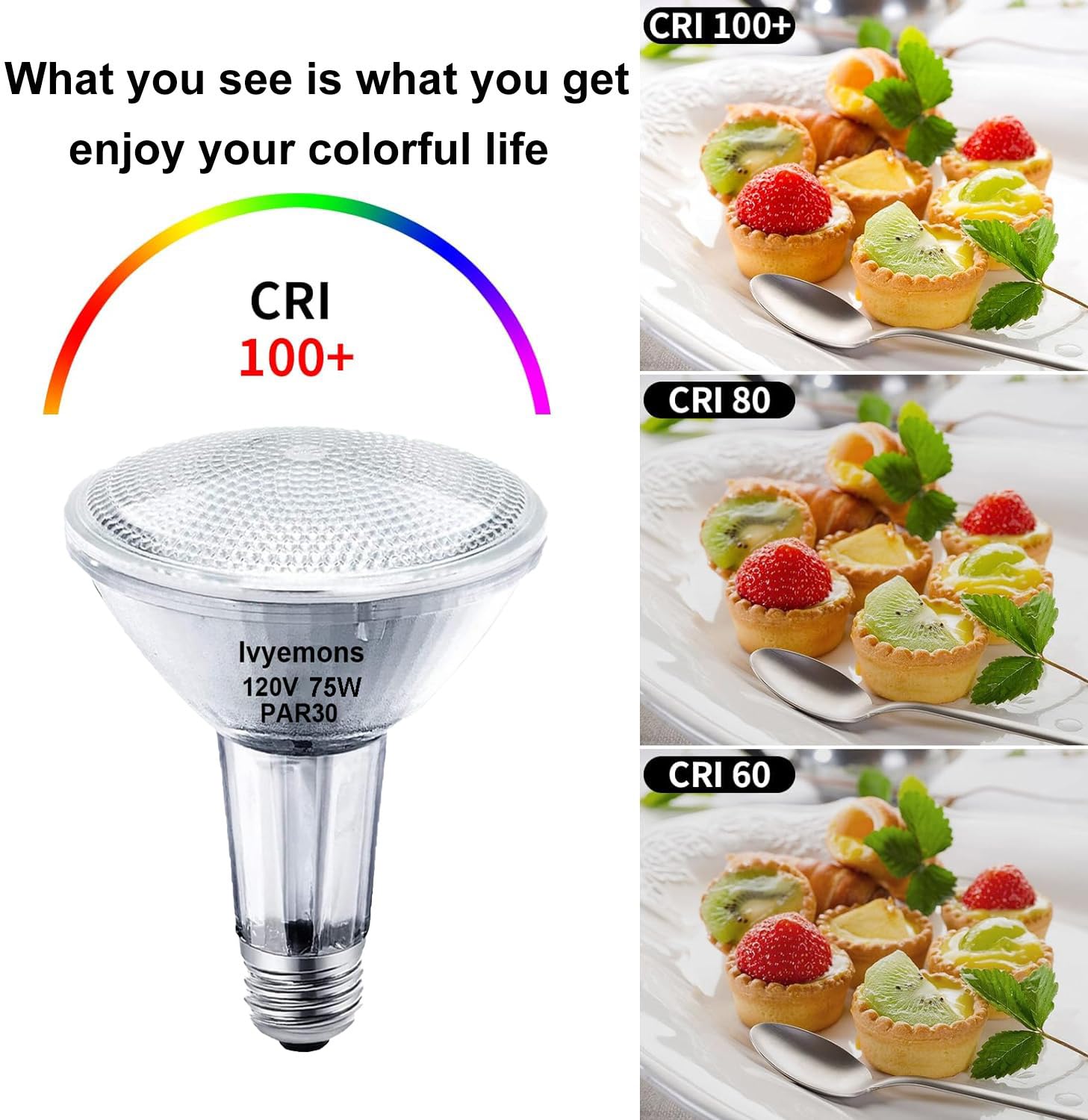 Ivyemons Par30 Long Neck Halogen Flood Bulbs 6-Pack 75W Dimmable Flicker-Free 2800K Warm White E26 Base for Accent/Track/Recessed