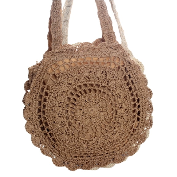 Crochet Knitted Beach Bag for Girl Women Solid Color Versatile Woven Handbags