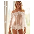 thumbnail image 1 of Pijama sexy de encaje con pestañas blancas, ropa interior con costuras, perspectiva, hombros descubiertos, camisón sexy con tirantes, blusa de malla, 1 of 4