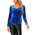 thumbnail image 1 of INSPIRAR CHIC Blusa de terciopelo de manga larga con escote corazón y pliegues en la parte delantera XS Azul Real, 1 of 5
