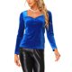 thumbnail image 1 of INSPIRAR CHIC Blusa de terciopelo de manga larga con escote corazón y pliegues en la parte delantera M Azul Real, 1 of 5