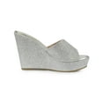 thumbnail image 3 of BLISSFUL STEP Women Glitter Platform Slip on Wedge Heels Sandals Silver 7, 3 of 7
