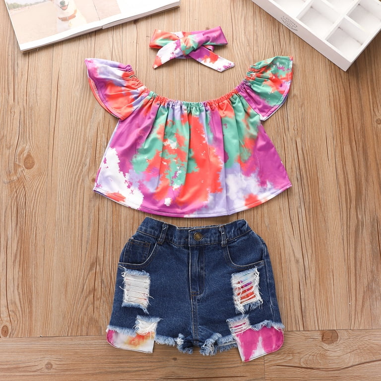 Toddler Girls Outfit Cotton Tie-Dye Tops Casual There Pieces