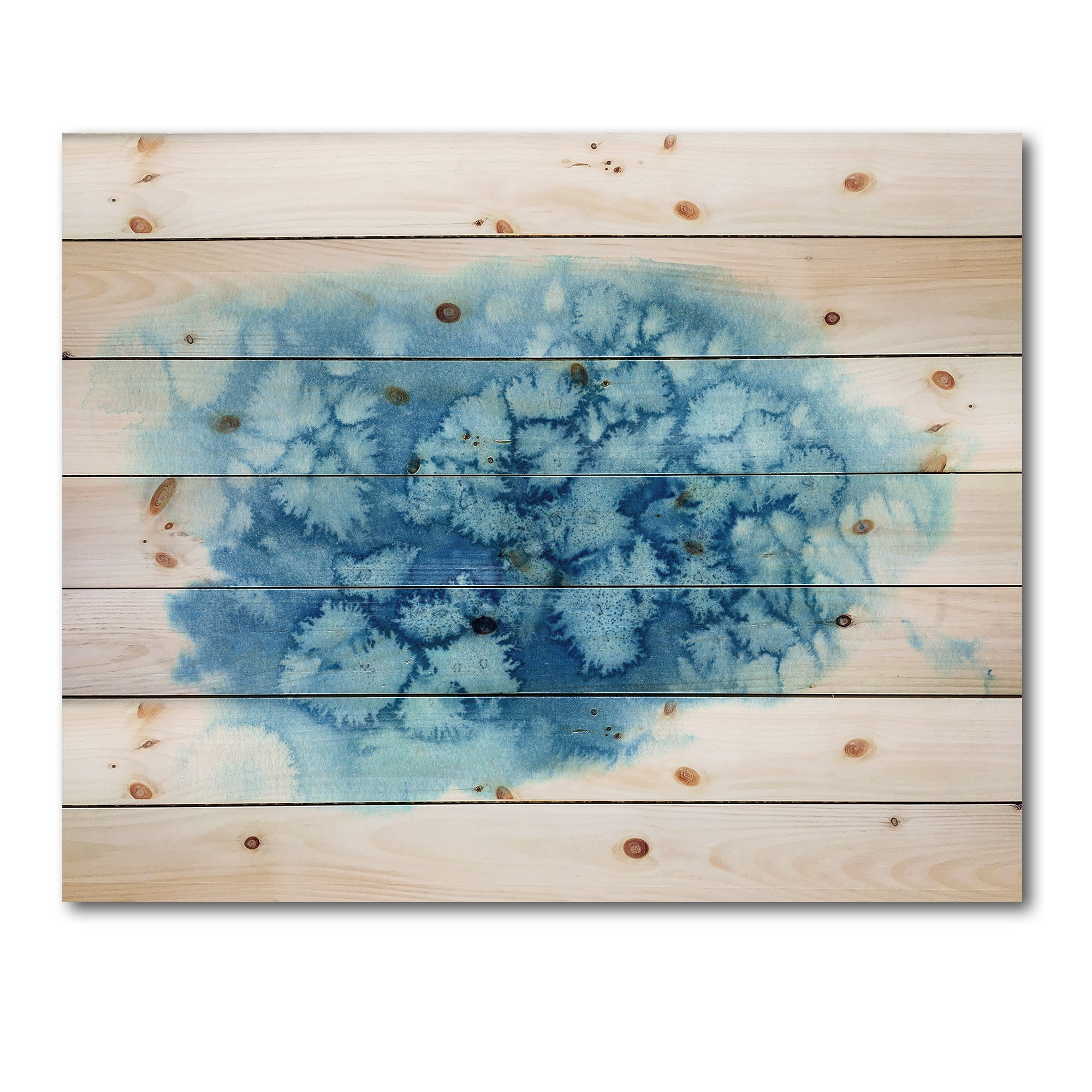 Designart 'Abstract Blue Turquoise Cloud' Modern Print on Natural Pine Wood